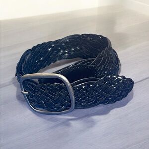 Black Braided Leather Belt with Silver Buckle